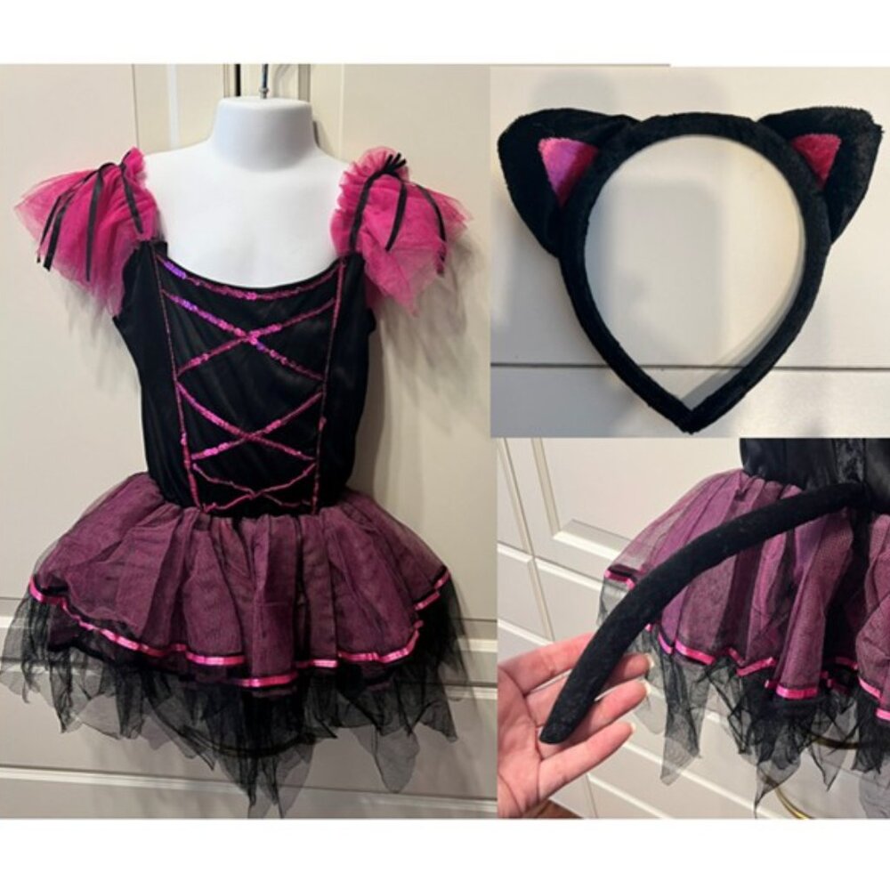 Pink & Black Kitty Cat Costume w/Detachable Tail & Kitty Ears (Size‎ Med 8-10) - Picture 10 of 11